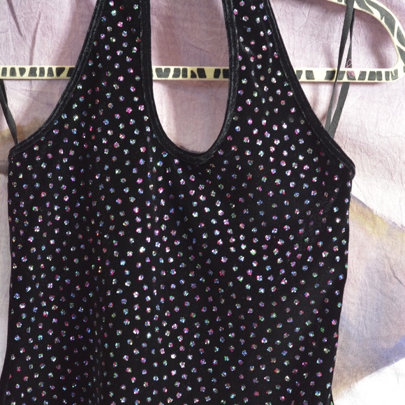 Stretch Black Sparkly Velour-type Halter Top SZ P/S Papillon Blanc - Picture 3 of 3